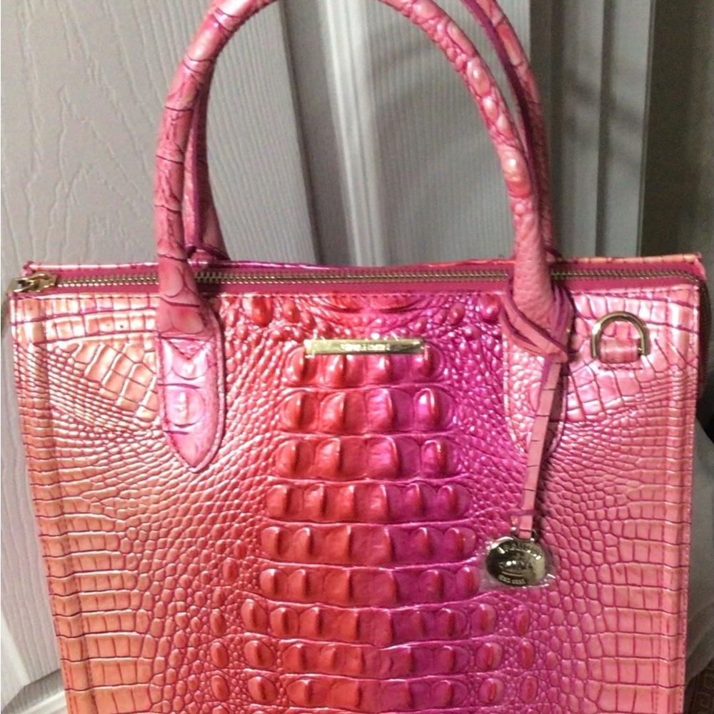 Leather Brahmin Tri-Color Caroline tote.
(Pink, Purple, Coral tones)

NWOT - Picture 9 of 16